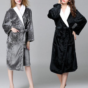 Woman/Men Extra Long Flannel Bathrobe Sleepwear Thick Warm Plus Size Couples Bathrobe